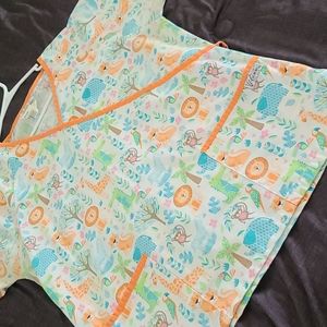 Zoo Colorful Tie Back Scrub Top